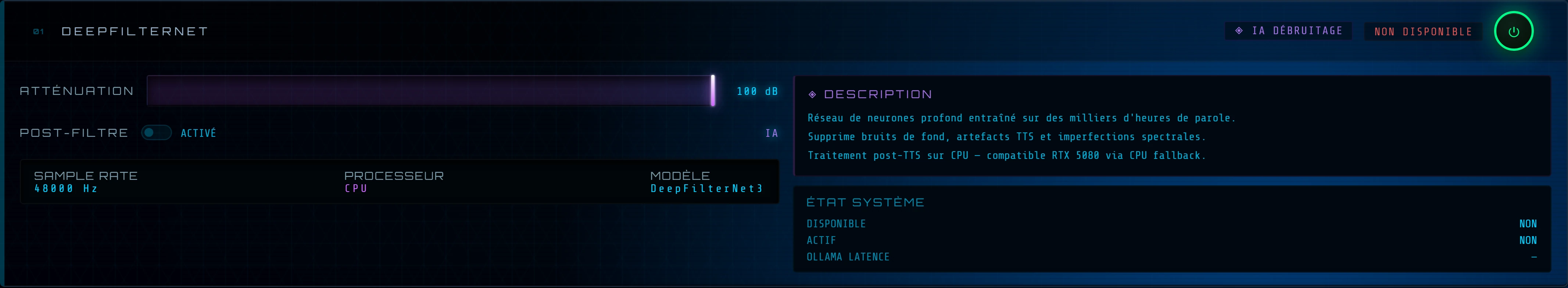 DeepFilterNet3 — débruitage IA accéléré CUDA sur la RTX 5080